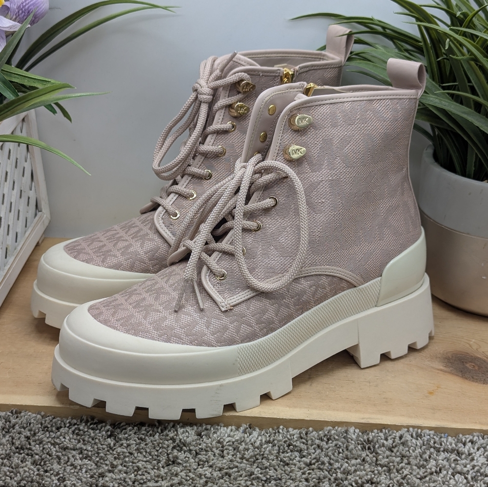 Michael Kors Payton Combat Boots Pink Logo Women's Size 9M Hiking Walking